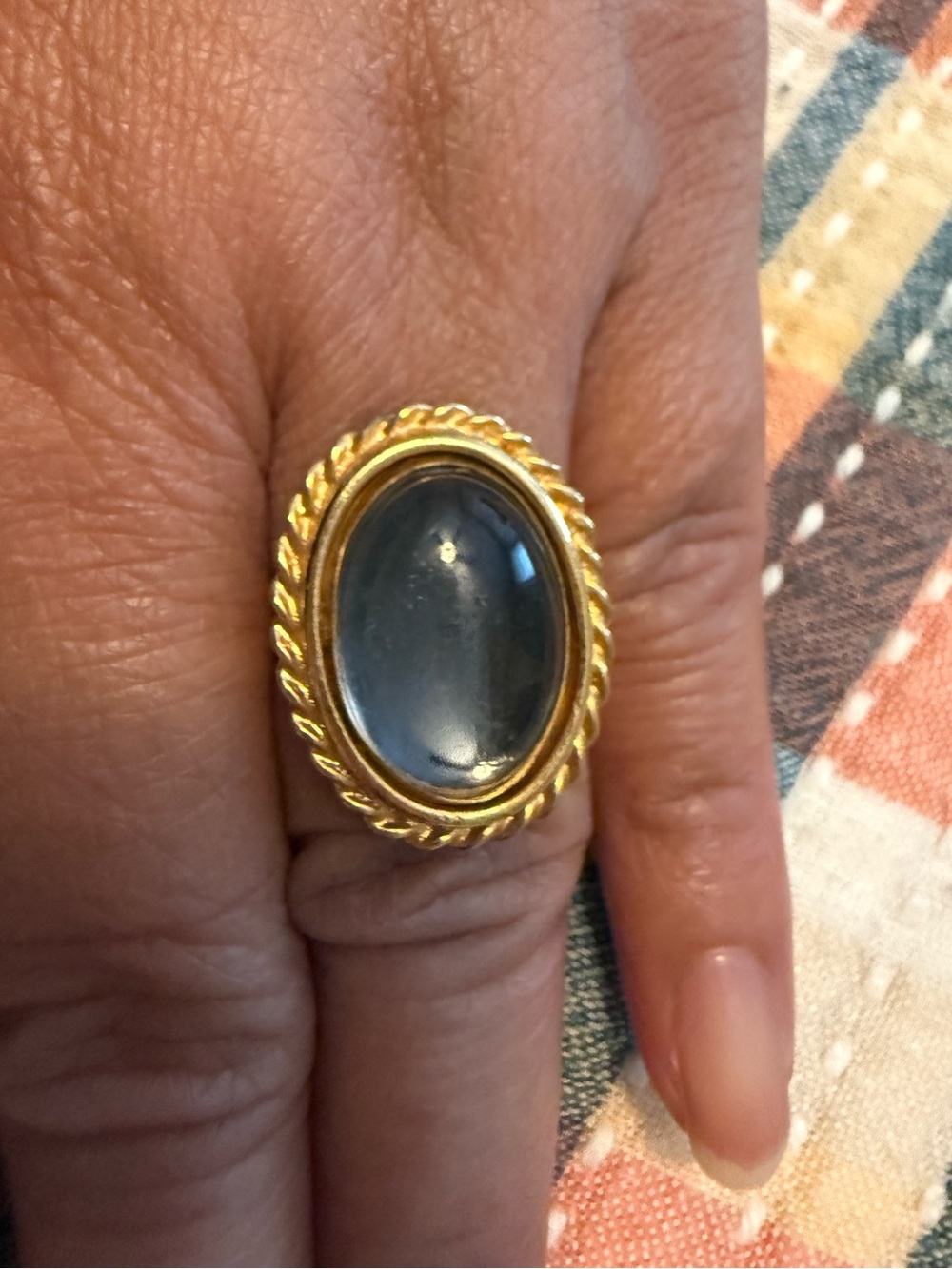 Gold-Tone Oval Clear  Cabochon Statement Ring